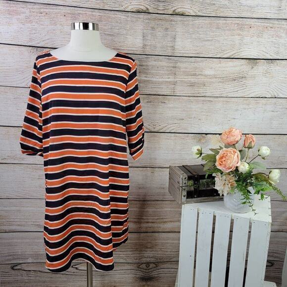 Everly Orange‎ Navy Striped Tunic Dress Large - Picture 1 of 6